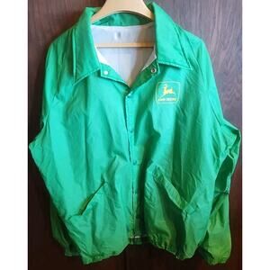 Vintage John Deere Green Nylon Coach Jacket Large Lined 70s 80s Farm Workwear